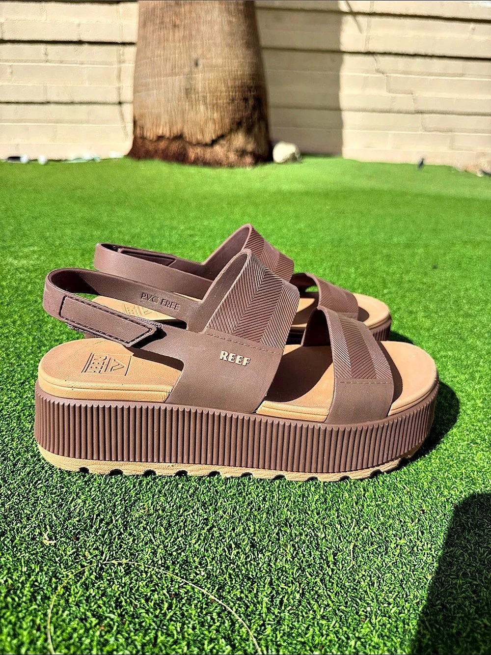 REEF Cushion Vista Hi Platform Strappy Sandals in Brown